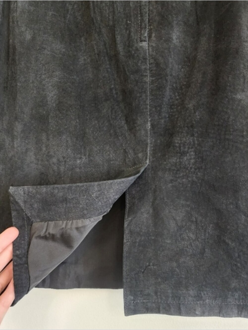 Vintage Black Suede Genuine Leather Pencil Skirt Back Slit 12 Cayenne Leather - Picture 7 of 10
